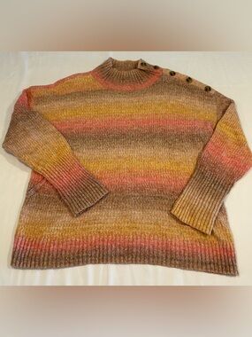 Talbots Striped Knit Crewneck Sweater in Mauve, Mustard & Taupe